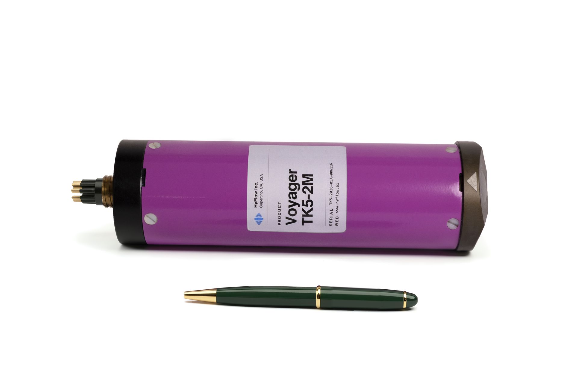 Voyager TK5-2M acoustic Doppler current profiler, side view with product label